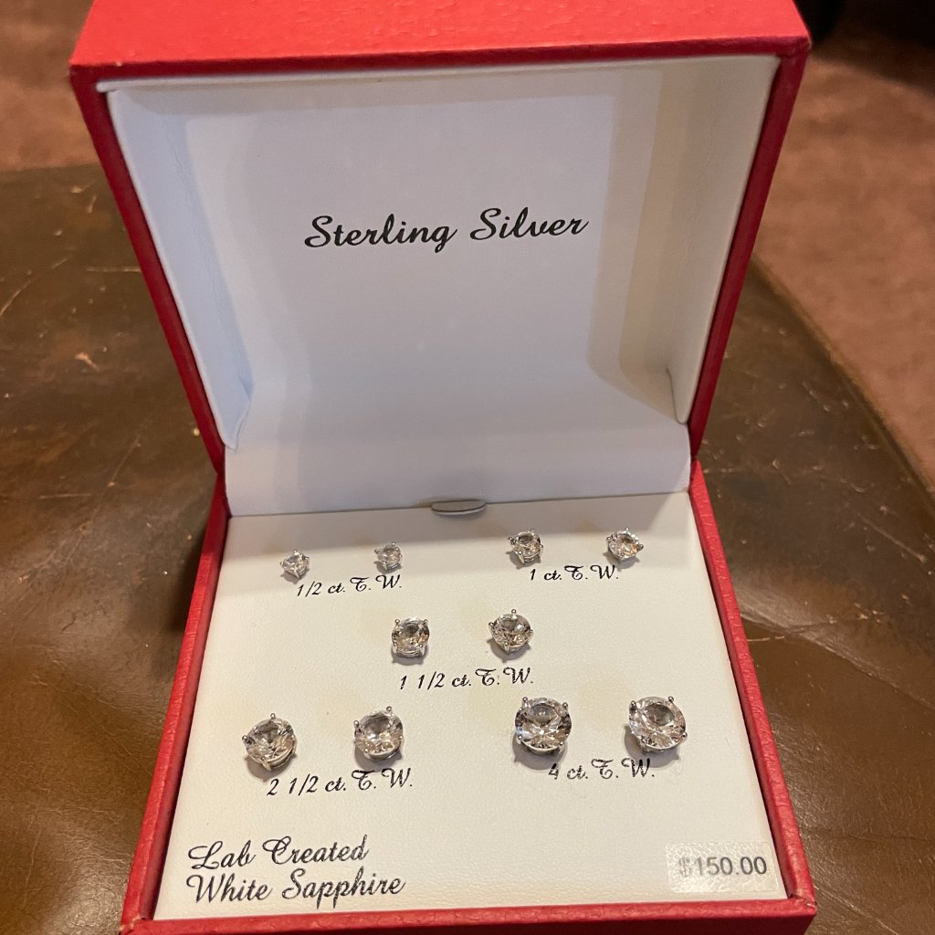 Sterling Silver White Saphire Stud Earrings  Set Of 5 12 Ct To 4 Ct